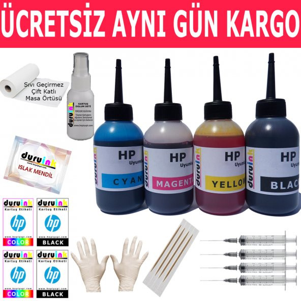 HP 1000 1010 1050 (301) KARTUŞ MÜREKKEP DOLUM SETİ 4X100ML RENK - 1