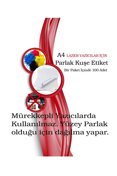 Çözüm Kağıt Çözüm Kağıt 100 Adet Yapışkanlı Etiket Parlak Kuşe A4 Ebat - Resim 3