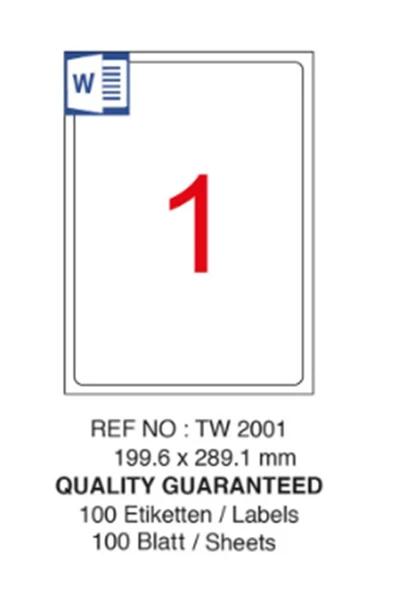 Çözüm Kağıt Label Lazer Etiket 199,6x289,1 Mm 100"lü Dm-1001