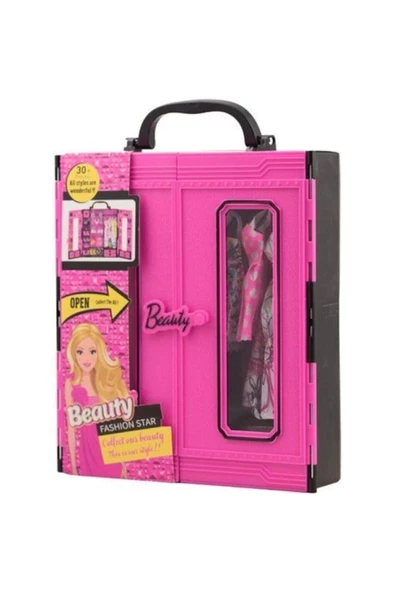 KurtToys Barbie Bebek Beauty Elbise Takı Gardrop Seti 30 Parça Gardolap Oyuncak