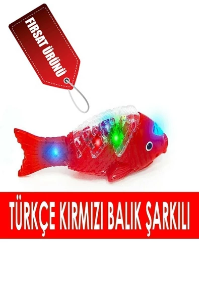 Can Toys Türkçe Kırmızı Balık Şarkılı Müzikli Işıklı Sesli Yürüyen Balık 23 Cm Pilli Oyuncak Balık