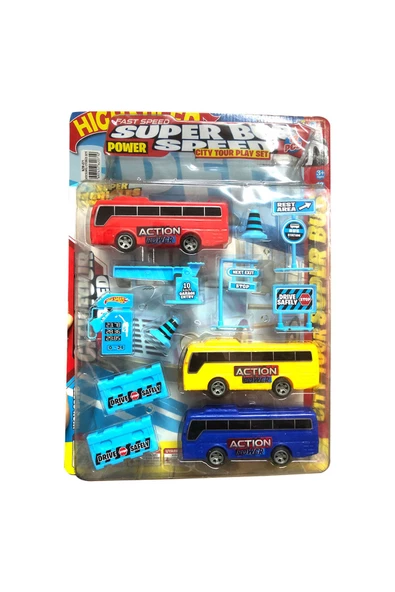 OYUNCAK STORE 12 Parça Süper Speed City Tour Otobüs Garaj Oyun Seti 41x30 cm