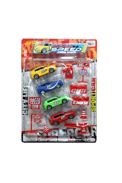 OYUNCAK STORE 13 Parça Süper Speed Arabalar Garaj Oyun Seti 41x30 cm