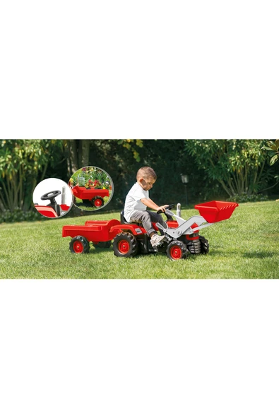 DOLU OYUNCAK Dolu Römorklu Kepçeli Traktör Pedallı Kırmızı - 4