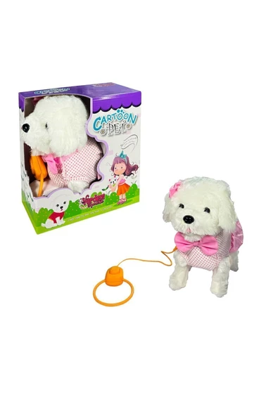 VARDEM OYUNCAK Nessiworld PFT-B025 Peluş Tasmalı Yürüyen Pembe Fiyonklu Köpek -Vardem