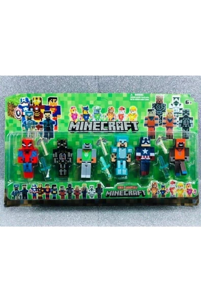 u-toys Mine Craft 6'lı Figür Oyuncak Örümcek Adamlı Lego Set