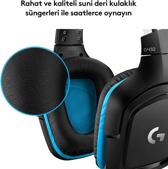 Logitech G432 7.1 981-000770 Kablolu Mikrofonlu Kulak Üstü Oyuncu Kulaklığı - Teşhir - Resim 6
