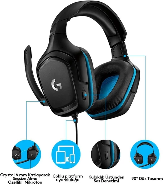 Logitech G432 7.1 981-000770 Kablolu Mikrofonlu Kulak Üstü Oyuncu Kulaklığı - Teşhir - Resim 3