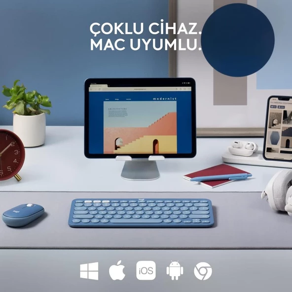 Logitech K380 Mavi Kablosuz Klavye Outlet - 5