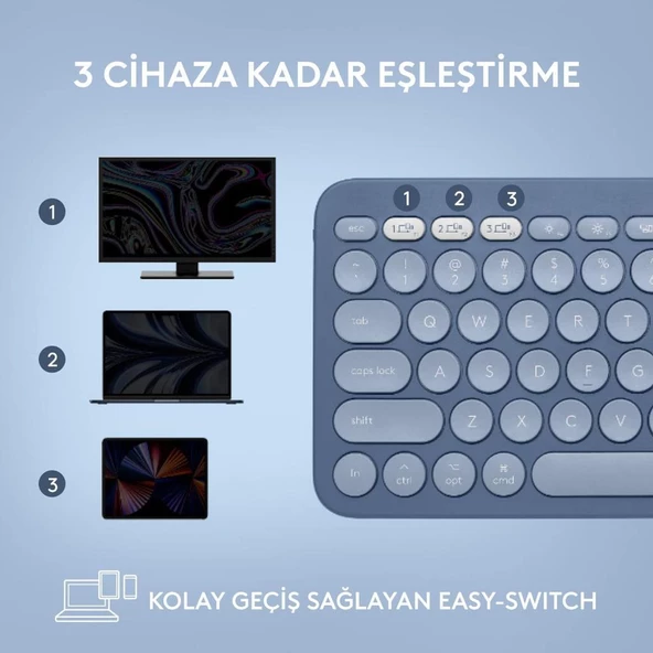Logitech K380 Mavi Kablosuz Klavye Outlet - 6