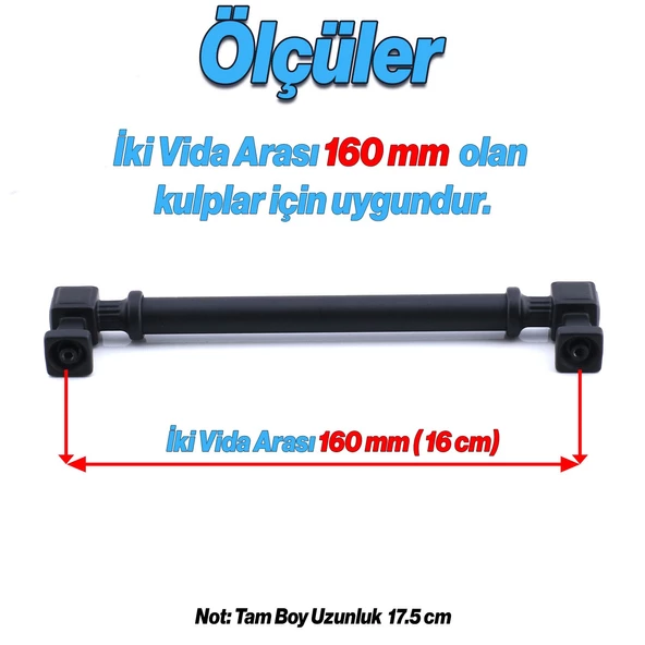 Talas Siyah Renk Metal Kulp 160 mm Mutfak Dolap Çekmece Mobilya Dolabı Kapak Kulpları Kulb 16 cm - 3