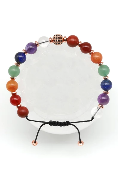 Çakra Doğal Taş Zirkom Detaylı Makrome Örme Bileklik Küre Kesim ürün görseli