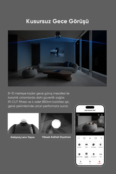 Akıllı Wi-fi Kamera 360° 3K Yüksek Çözünürlüklü Gece Görüş Özellikli - 4