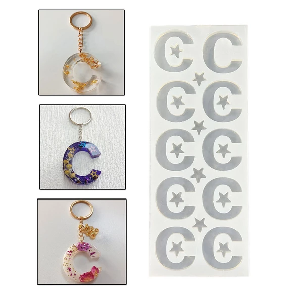 Epoksi Çoklu Silikon Kalıp C Harfi Anahtarlık Reçine Seri Döküm Kalıbı 4 CM 10 Lu ürün görseli