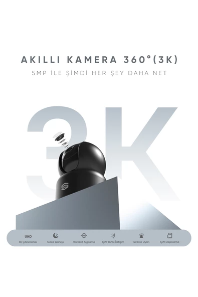 Akıllı Wi-fi Kamera 360° 3K Yüksek Çözünürlüklü Gece Görüş Özellikli - 2