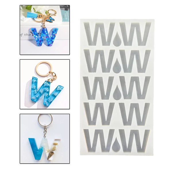Epoksi Çoklu Silikon Kalıp W Harfi Anahtarlık Reçine Seri Döküm Kalıbı 4 CM 10 Lu - 1