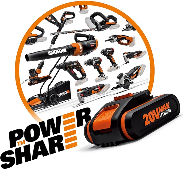 WORX WG325E 20Volt 2.0Ah Li-ion 12CM Profesyonel Şarjlı Kömürsüz Zincirli Testere - 12