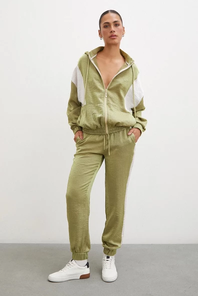 Fermuarlı Garnili Sweatshirt Haki - 2