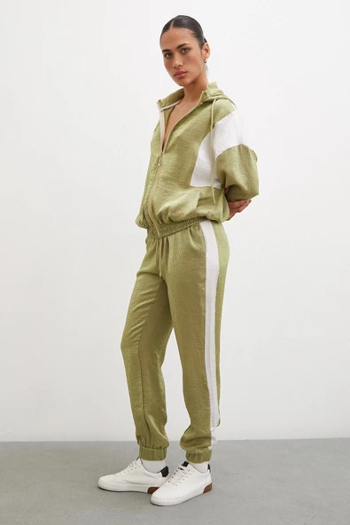 Fermuarlı Garnili Sweatshirt Haki - 3