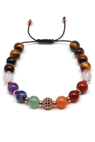 Çakra Doğal Taş Zirkom Detaylı Makrome Örme Bileklik Küre Kesim - Resim 2