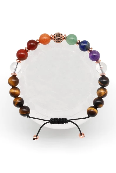 Çakra Doğal Taş Zirkom Detaylı Makrome Örme Bileklik Küre Kesim ürün görseli