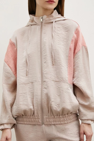 Fermuarlı Garnili Sweatshirt Bej - 5