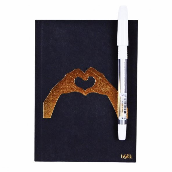 Love Kalp Siyah Defter Beyaz Kalem Hediyeli