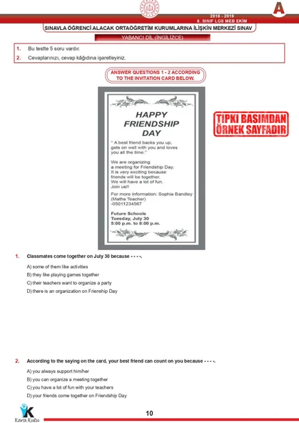 2025 8.Sınıf LGS Ekim Ayı MEB Örnek Soru Tıpkı Basım 4lü Sarmal Deneme Paketi Video/PDF Çözümlü - Resim 7