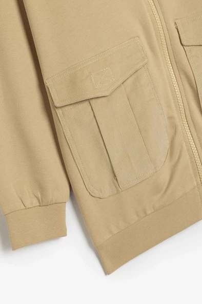 Koton Çocuk Oversize Kapşonlu Fermuarlı Sweatshirt Cepli Uzun Kollu Pamuklu Şardonlu - 3