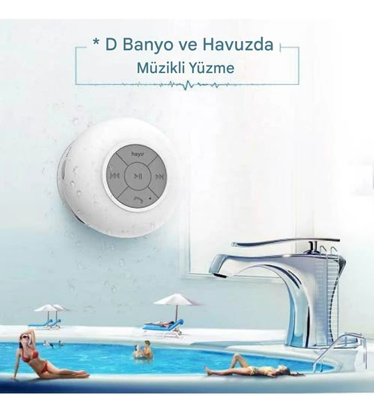 Su Geçirmez Şarjlı Mini Bluetooth Duş Hoparlörü Beyaz Renk - 3