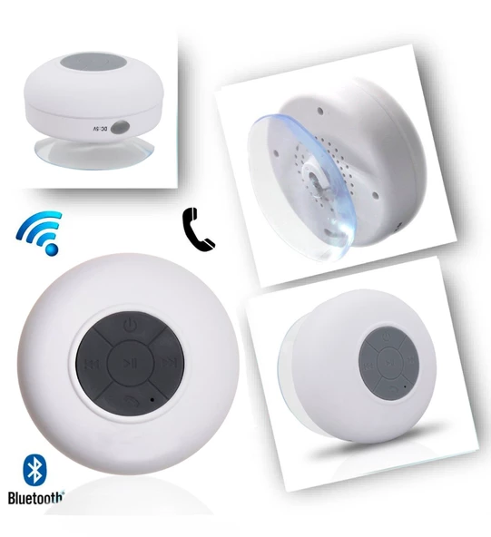 Su Geçirmez Şarjlı Mini Bluetooth Duş Hoparlörü Beyaz Renk - 4