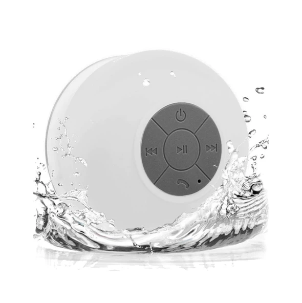 Su Geçirmez Şarjlı Mini Bluetooth Duş Hoparlörü Beyaz Renk - 5