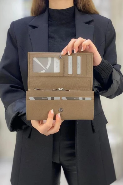 Grande Hakiki Deri Kadın Cüzdan Vizon 2771 - Resim 2