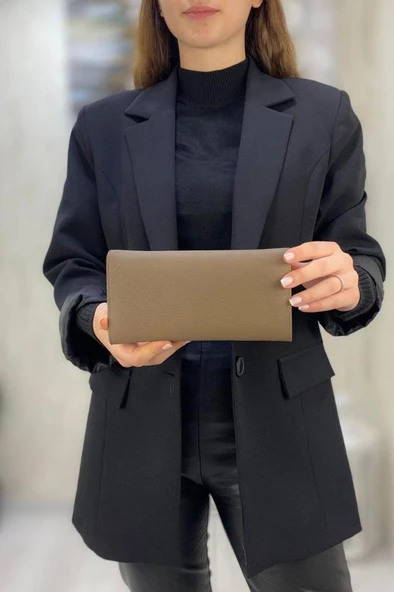 Grande Hakiki Deri Kadın Cüzdan Vizon 2771 - Resim 4