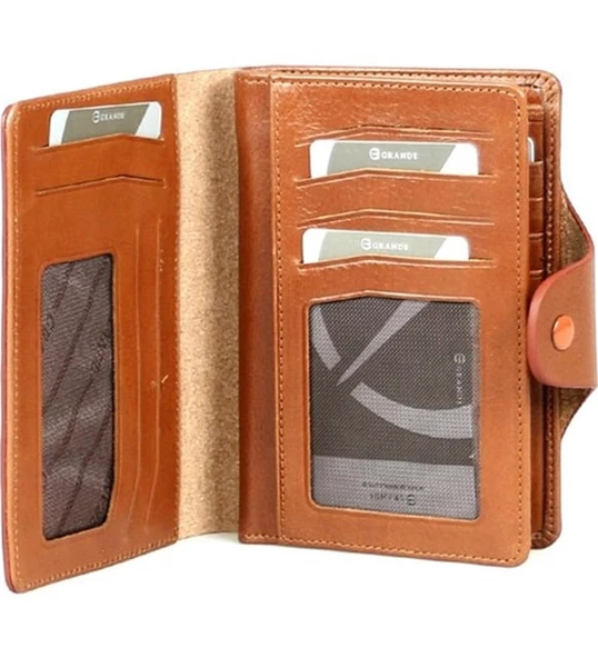 Grande Hakiki Deri Unisex Cüzdan Koyu Taba 2745 - 3