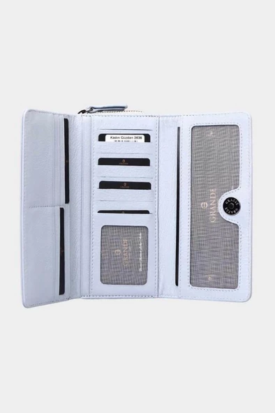 Grande Hakiki Deri Kadın Cüzdan Buz Mavi 2636 - Resim 3