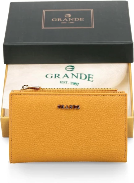 Grande Hakiki Deri Kadın Cüzdan Sarı 2804 - Resim 5