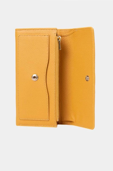 Grande Hakiki Deri Kadın Cüzdan Sarı 2801 - Resim 5