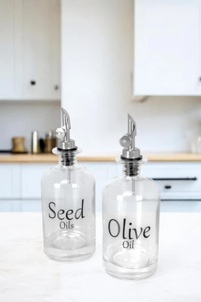 Digithome Vetro 500 Ml Kare Şeffaf Etiketli 2'li Zeytinyağı Ve Sıvıyağ Şişesi Yağdanlık SO-302 - 3