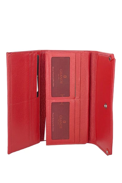 Grande Hakiki Deri Kadın Cüzdan Kırmızı 2748 - Resim 3