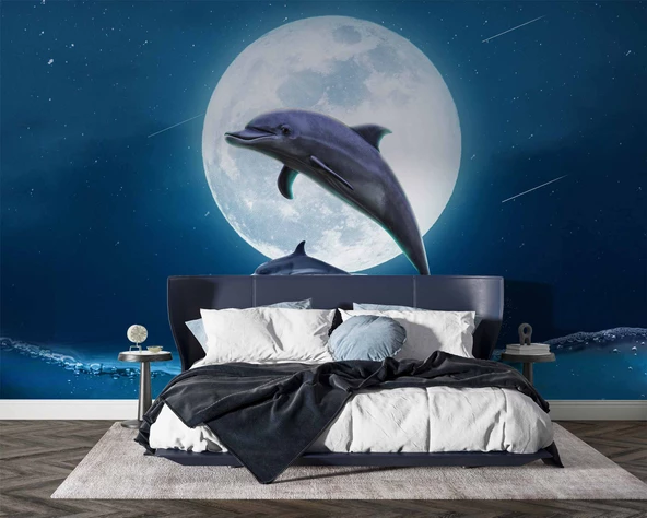 Ay ve Yunus Manzaralı Duvar Kağıdı - Resim 2