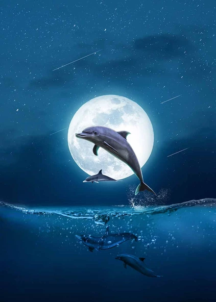 Ay ve Yunus Manzaralı Duvar Kağıdı - Resim 7