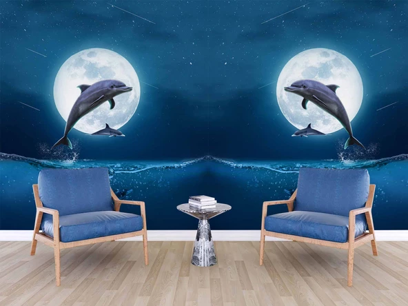 Ay ve Yunus Manzaralı Duvar Kağıdı - Resim 6