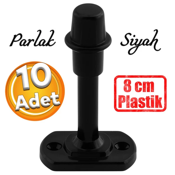 Plastik Kapı Pencere Arkası Parlak Siyah Tampon 8 CM Vidalı Duvar Koruyucu Silikon Stoper 10 Adet