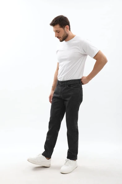 Erkek Regular Fit Koyu Gri Jean Pantolon - 4