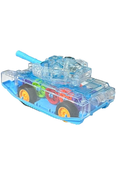 Sürtmeli Şeffaf Işıklı Tank Askeri Araç 15 Cm MAVİ - 2