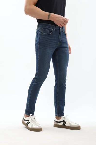 Erkek Slim Fit Likralı Mavi Jean Pantolon - 7