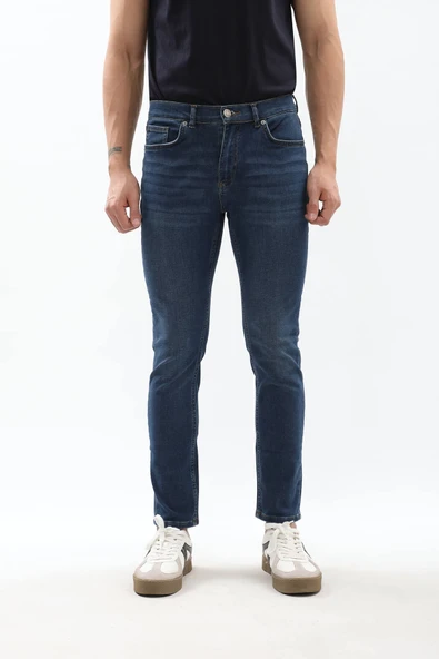 Erkek Slim Fit Likralı Mavi Jean Pantolon - 6