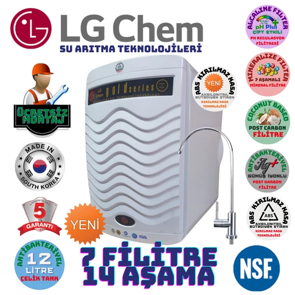 LG Chem GOLD BEYAZ MONTAJ DAHİL 12 LİTRE 7 FİLTRE 14 AŞAMA SU ARITMA CİHAZI