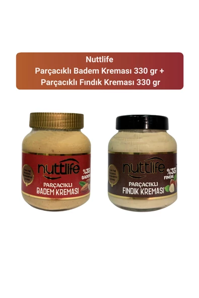 Nuttlife Parçacıklı Badem Kreması 330 gr+Parçacıklı Fındık Kreması 330 gr